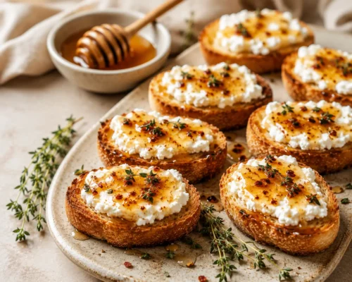 Hot Honey Goat Cheese Crostini
