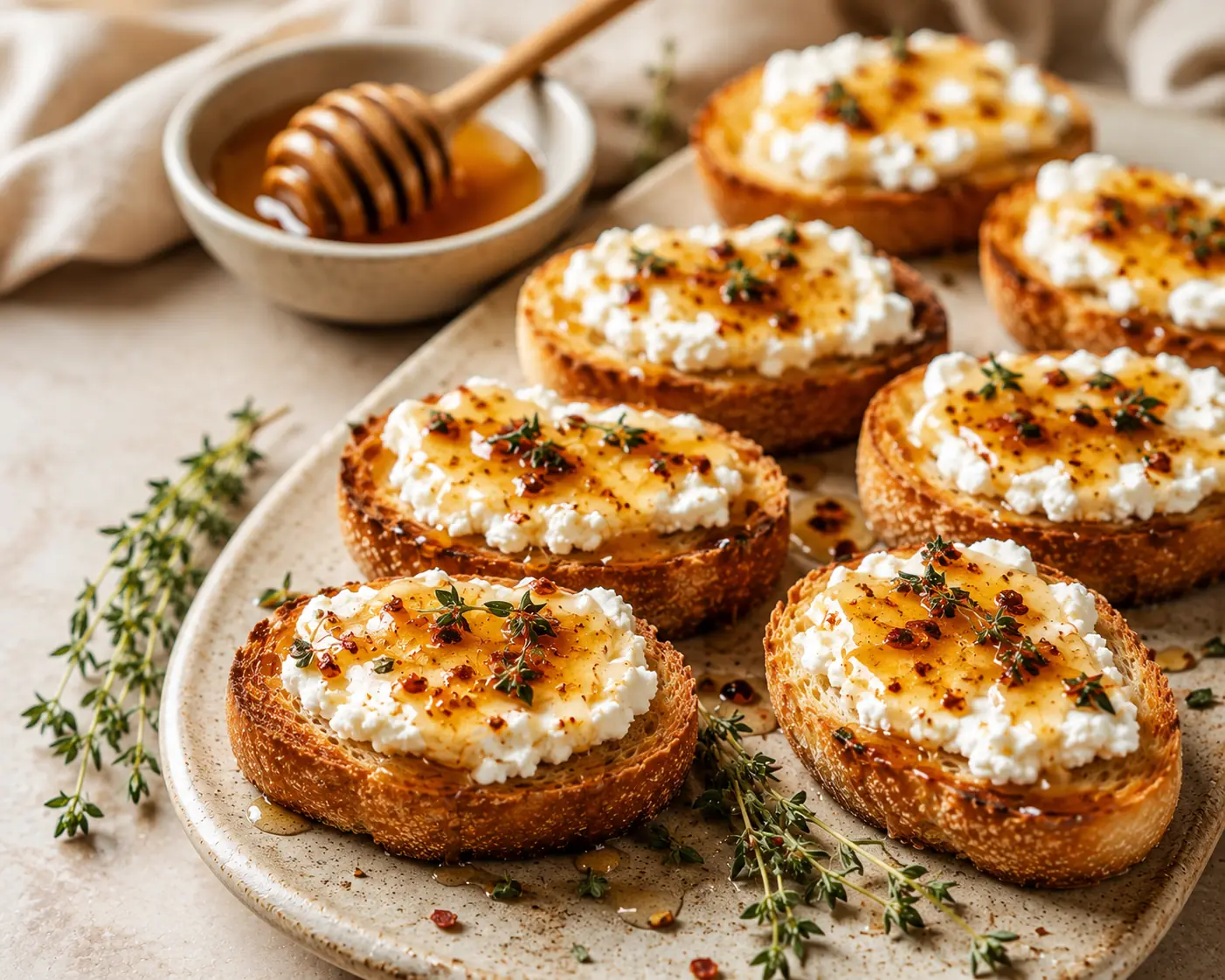 Hot Honey Goat Cheese Crostini