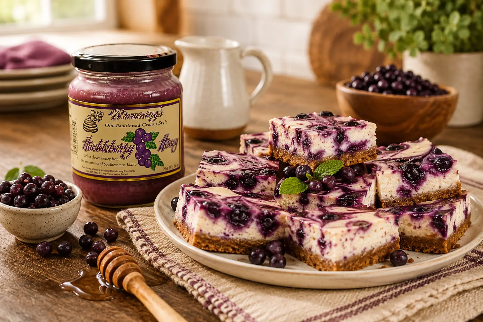Huckleberry Honey Cheesecake Bars