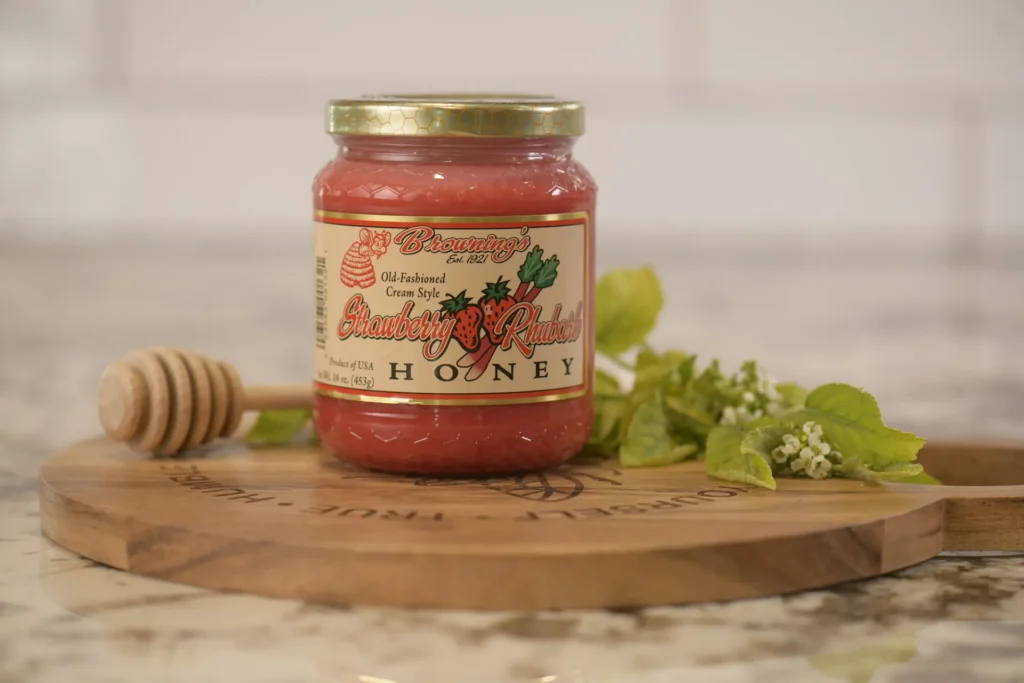 Home 16oz Old-fashioned Strawberry-Rhubarb Creamed Honey Gift Jar